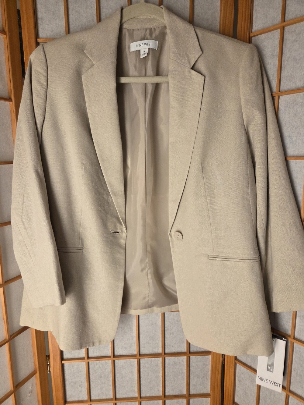 NWT WOMENS NINE WEST HIGH RISE BEIGE LINEN/VISCOSE MIX BLAZER SIZE MEDIUM
